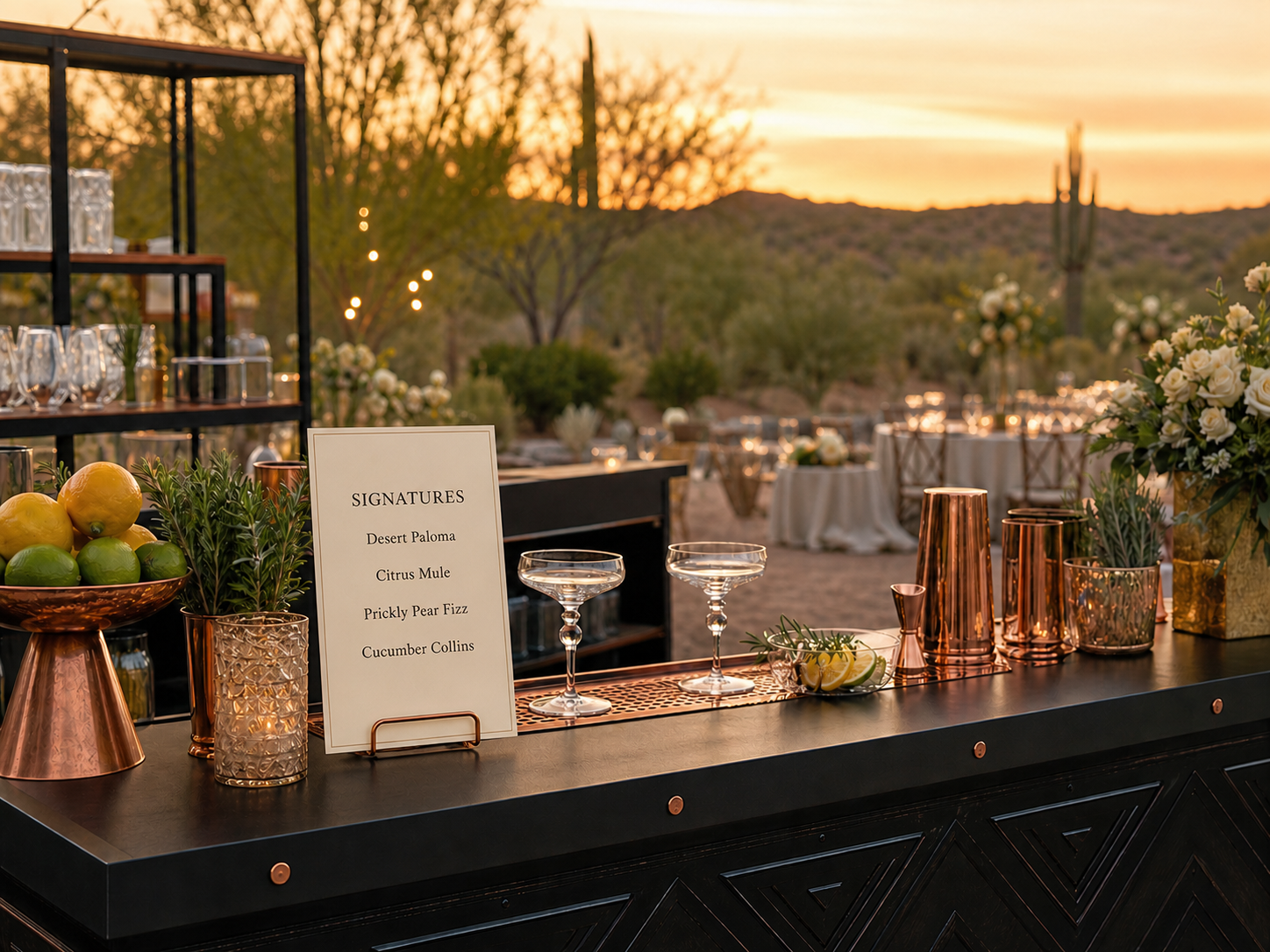 Wedding bar service with signature cocktail menu